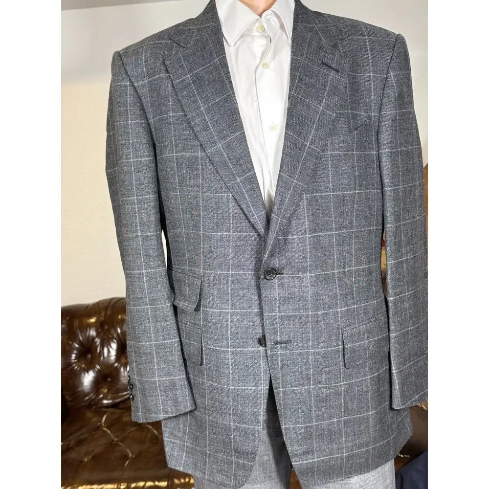 Tom Ford Linen Windowpane Charcoal Blazer Sportcoat 50R 40R US Italy Wool Silk